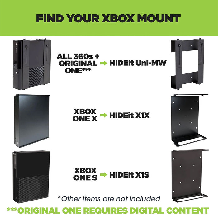 HIDEit Uni-MW | Adjustable Xbox 360 + Xbox One + Xbox One Slim Wall Mount (Black) - Controller Bundle