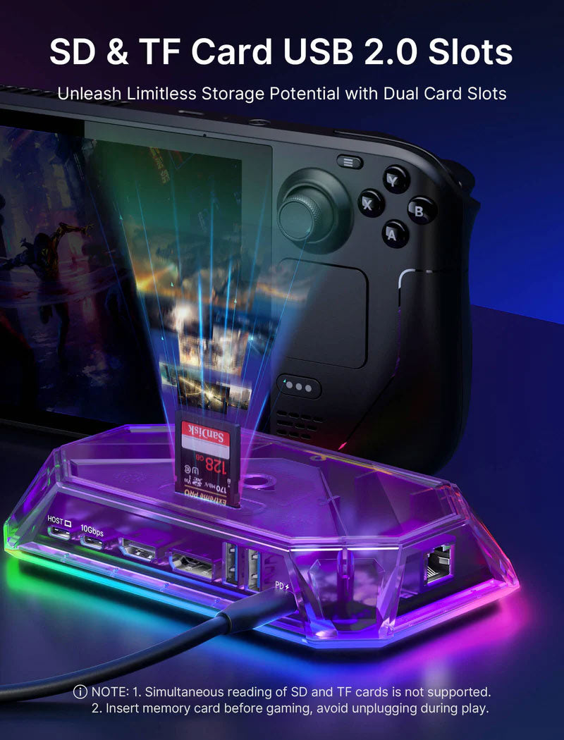 JSAUX Portable USB Powered 12 Port RGB Docking Station - HB1201S - Clear Purple