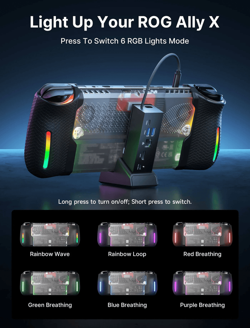 JSAUX RGB Transparent Back Plate for ROG Ally / X (with silicone handle cover)