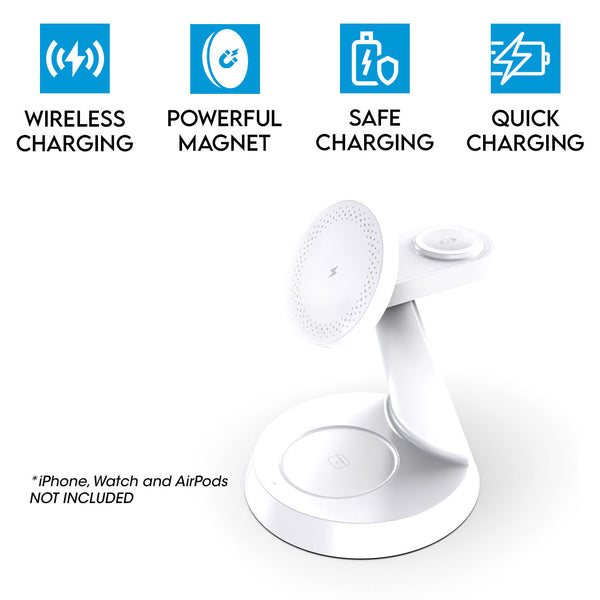 3 in 1 Magnetic Wireless Charging Station for iPhone 16/15/14/13/12 Series Charger for Multiple Apple Devices Apple Watch AirPods F9 White